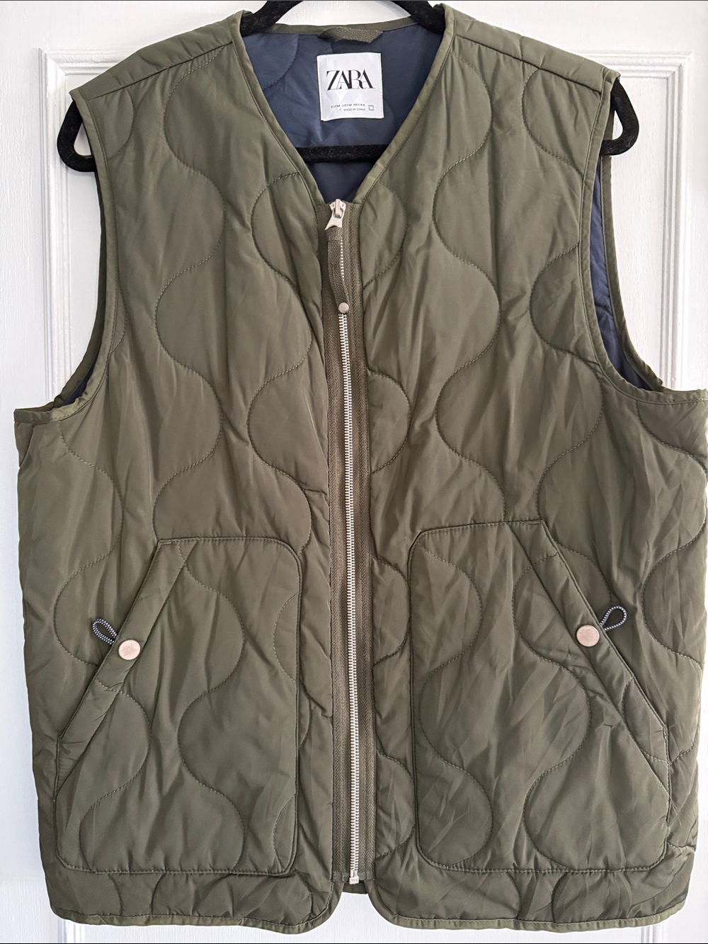 ZARA Olive Quilted Sleeveless Puffer Vest